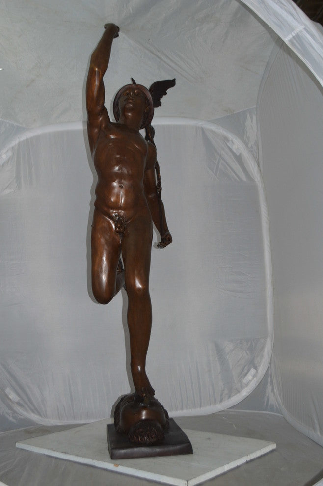 19th Century Mercury Bronze Statue -  Size: 23"L x 13"W x 64"H.