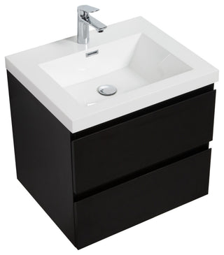Aurora Wall Mount Vanity, White Acrylic Top, Matte Midnight Black, 24"