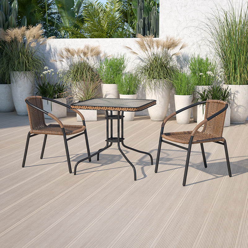 2 Pack Rattan Indoor-Outdoor Stack Chair, Medium Brown