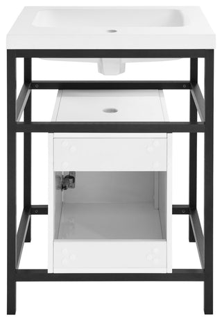 Ivy 24" Freestanding Bathroom Vanity in Glossy White with Matte Black Frame