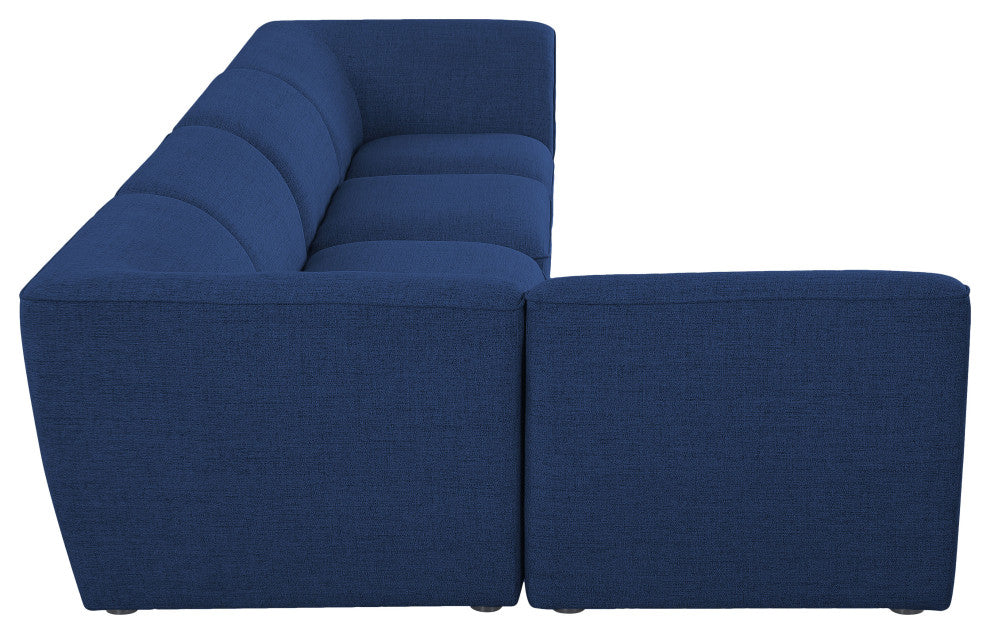Miramar Linen Textured Fabric  5-Piece Modular L-Shaped Sectional, Navy
