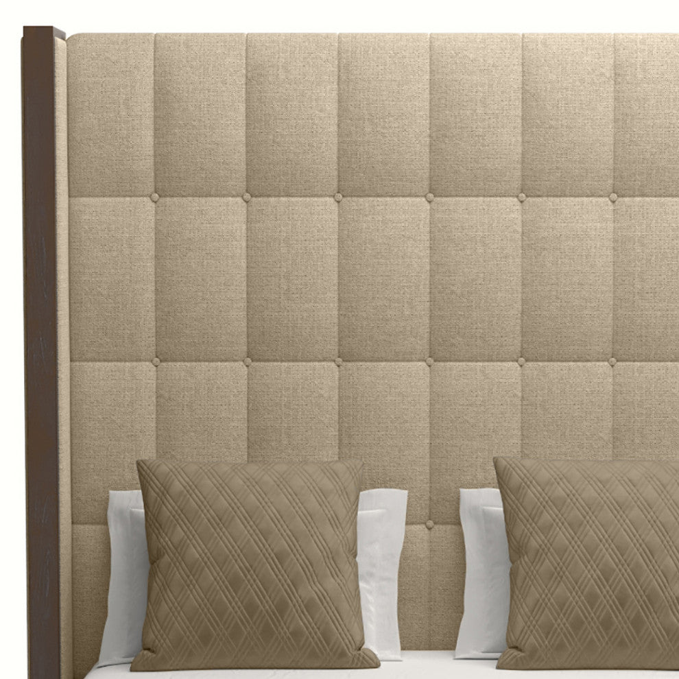 Nativa Interiors Irenne Box Tufted Bed, Flax, Ca King, High 87"