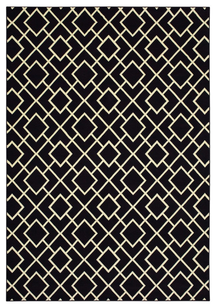 6' X 9' Black Ivory Machine Woven Geometric Diamonds Indoor Area Rug