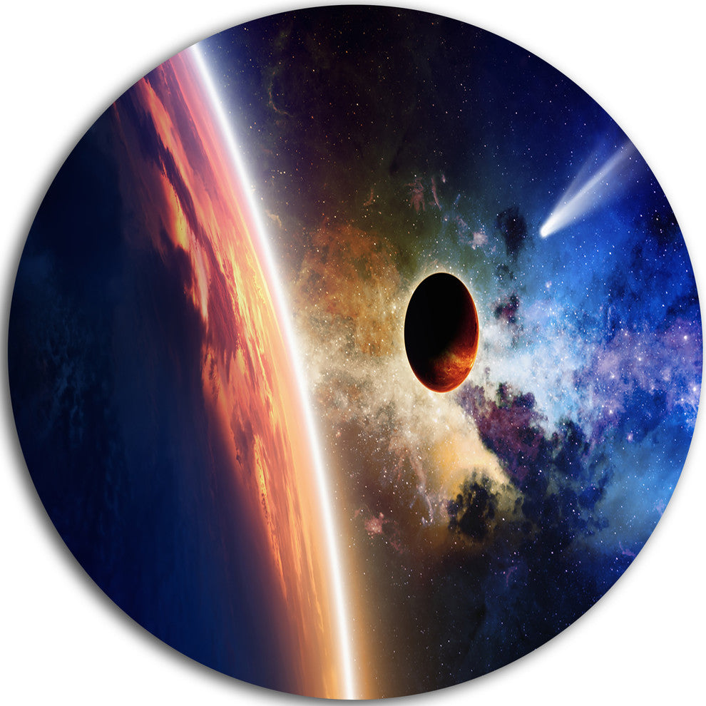 Planet And Comet In Space, Spacescape Disc Metal Wall Art, 38"