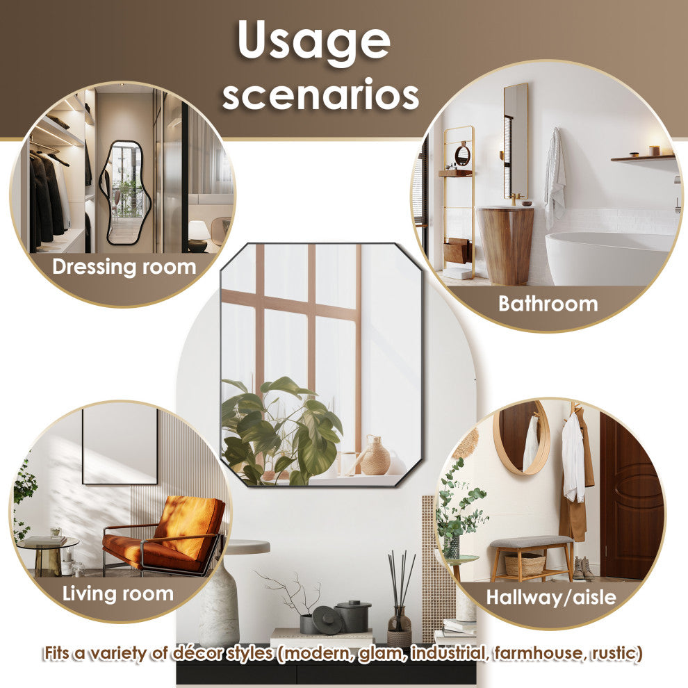 Allure Octagon Framed Bathroom Wall Mirror, Matte Black, 36"