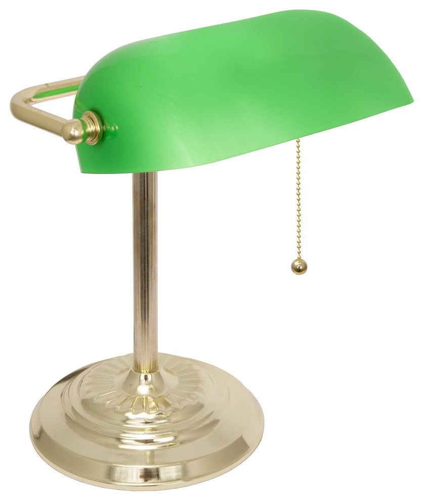 LightAccents Adjustable Metal Bankers Desk Lamp With Glass Shade, Brass