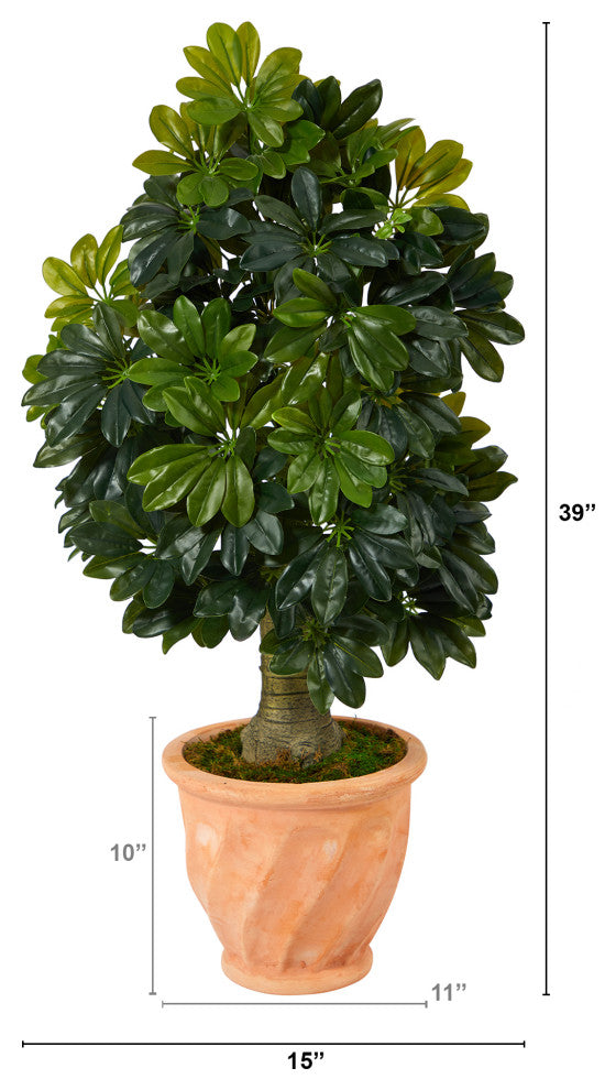 39" Schefflera Artificial Tree, Terra-Cotta Planter, Real Touch