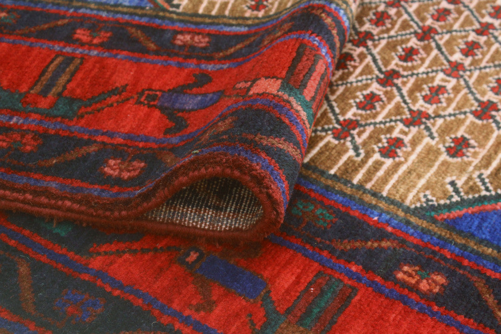 Fine Vintage Distressed Anusheh Beige/Red Rug, 5'0x9'0