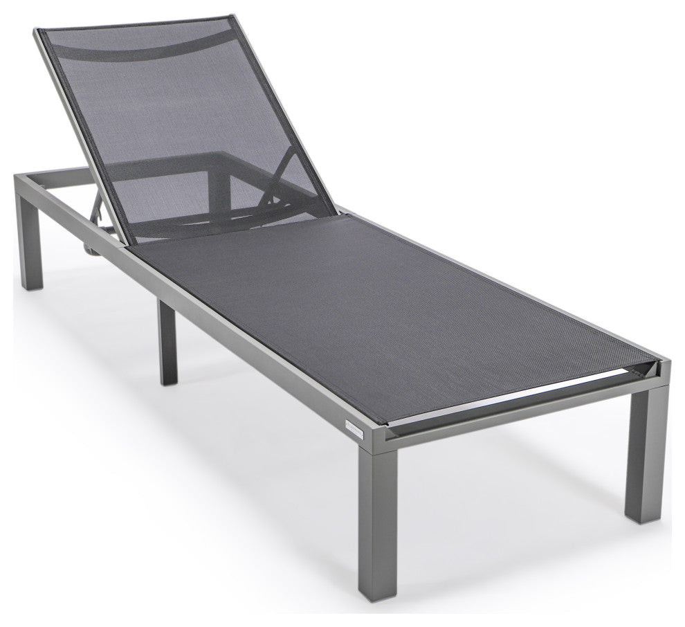 LeisureMod Marlin Gray Patio Chaise Lounge Chair with Fire Pit Table, Black