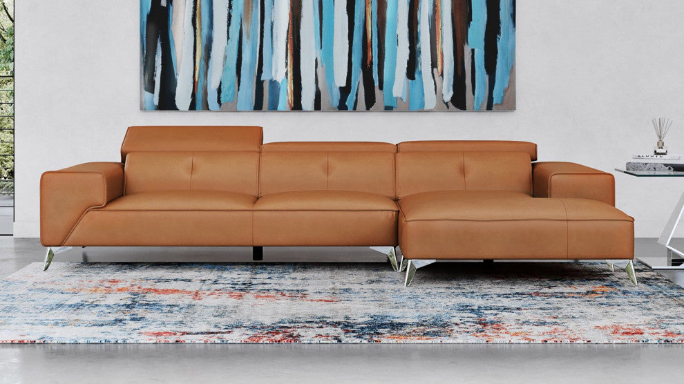 Raj Orange Reclining Leather Sectional, Left Chaise