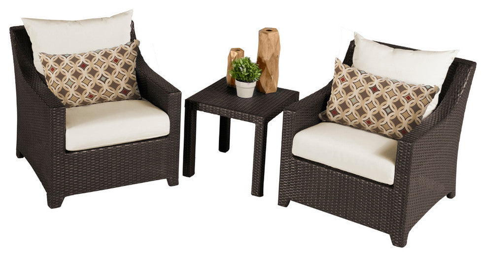 Deco 3 Piece Aluminum Outdoor Club Chairs and Side Table Set, Moroccan Cream