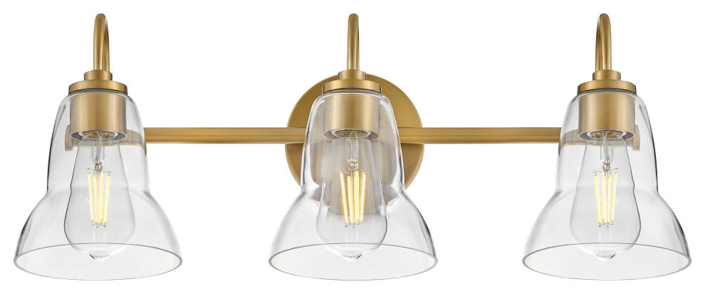 Lark Vera 24" Three-Light Bath Vanity Fixture, Lacquered Brass