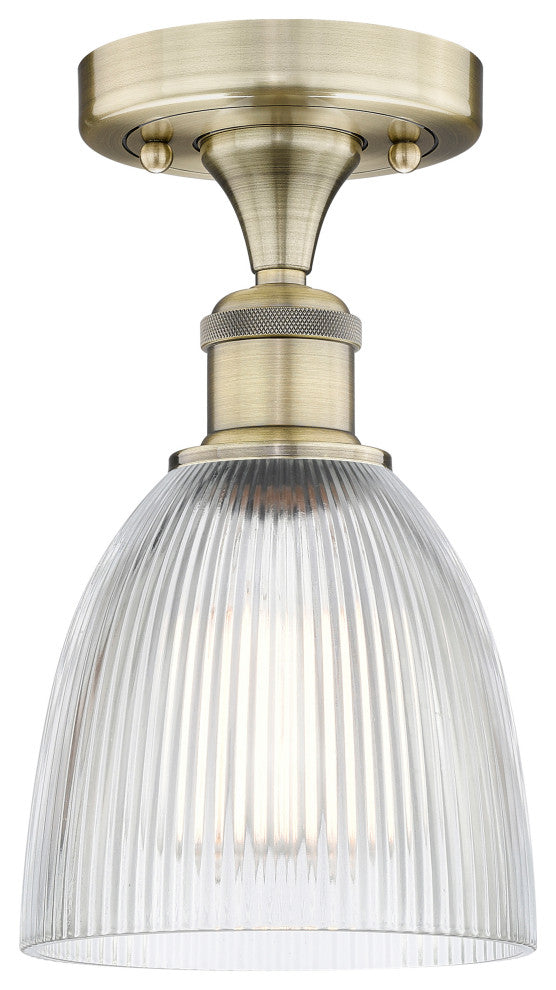 Castile-1 Light 6" Flush Mount-Antique Brass, Clear Glass Shade