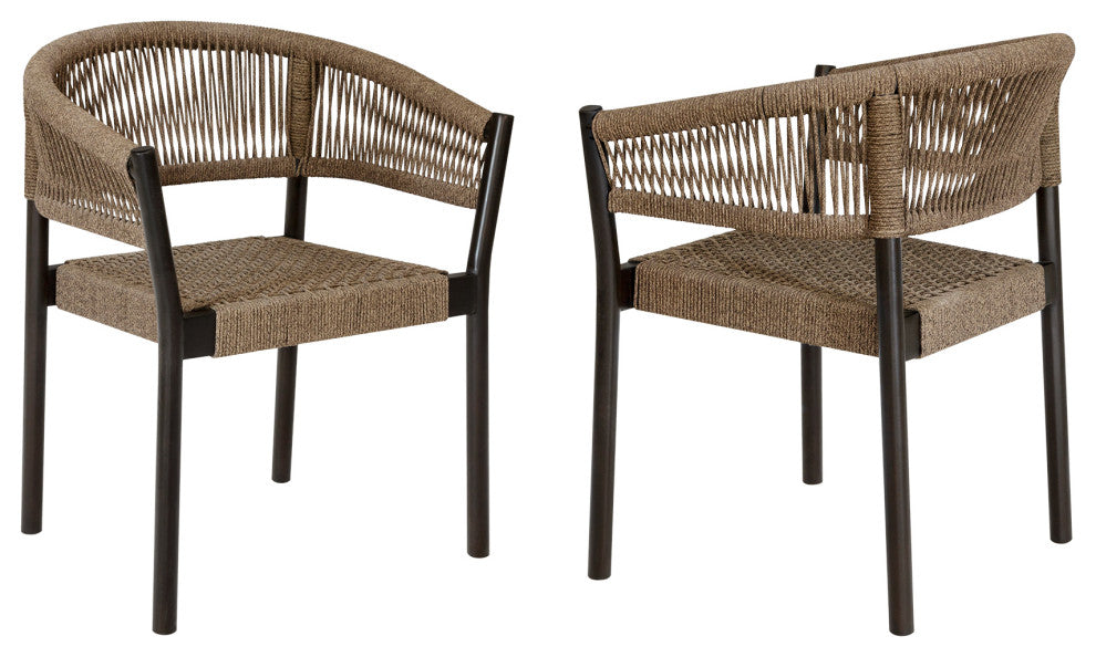 Doris Outdoor Patio Dining Chair, Dark Eucalyptus Wood Truffle Rope, Set of 2