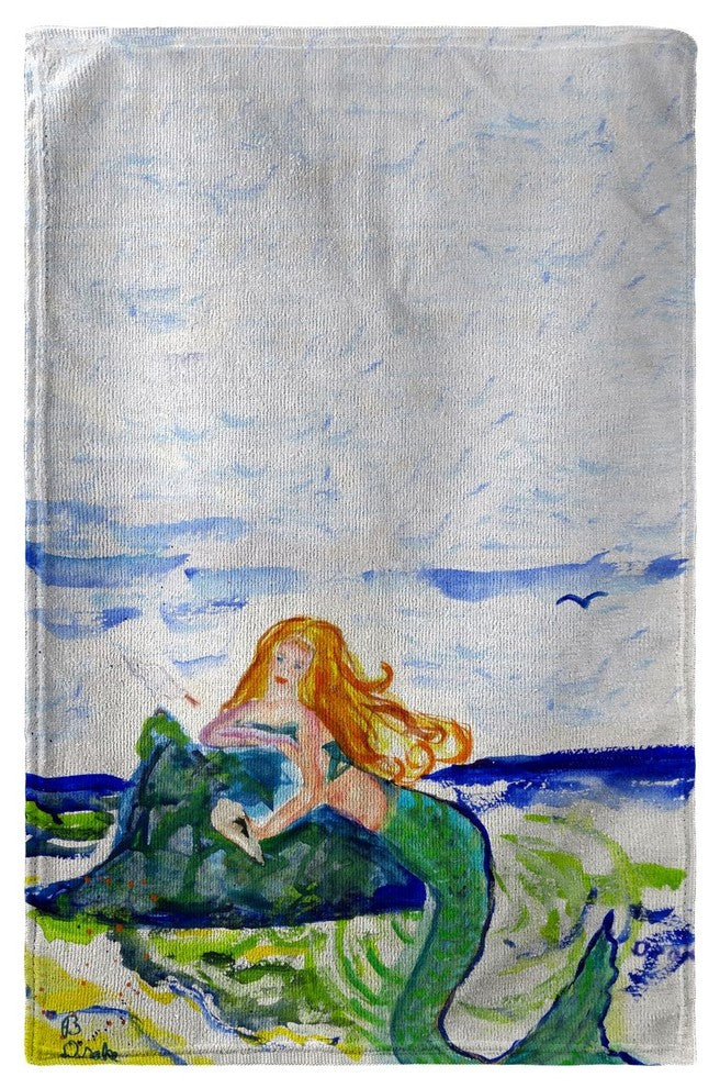Betsy Drake Mermaid on Rock Beach Towel