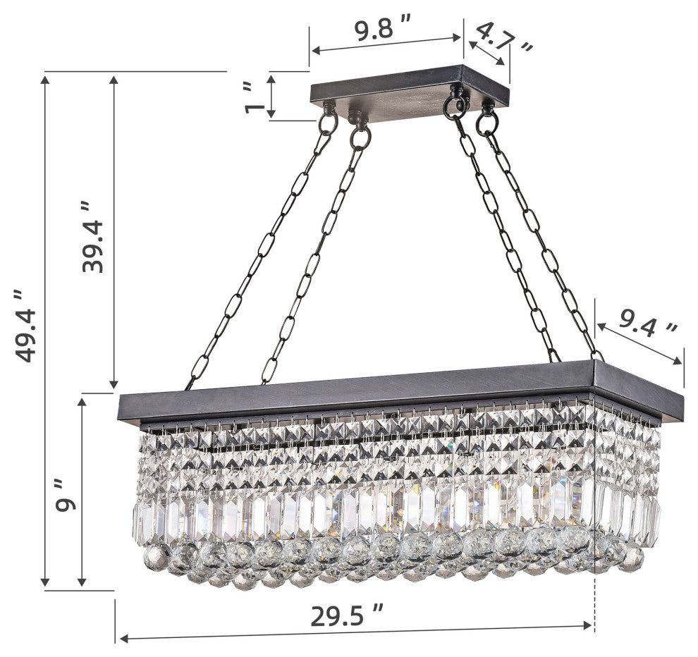 Doris 5-light Rectangular Crystal Chandelier, Antique Black Finish