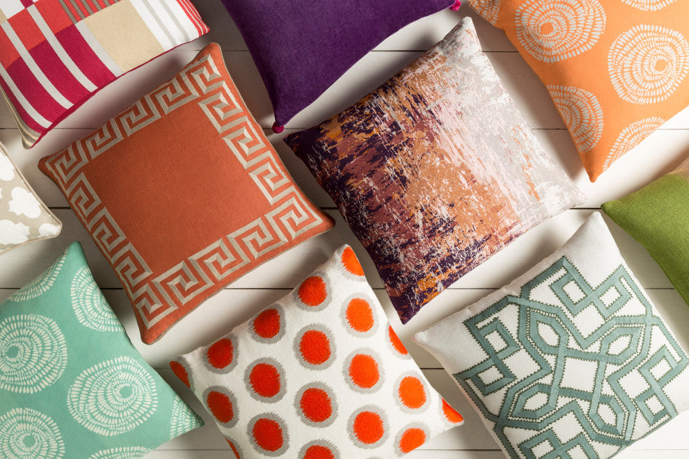 Surya Serenade SY-046 18"x18" Pillow Kit, Taupe/Blue/Burnt Orange/Purple/Blush