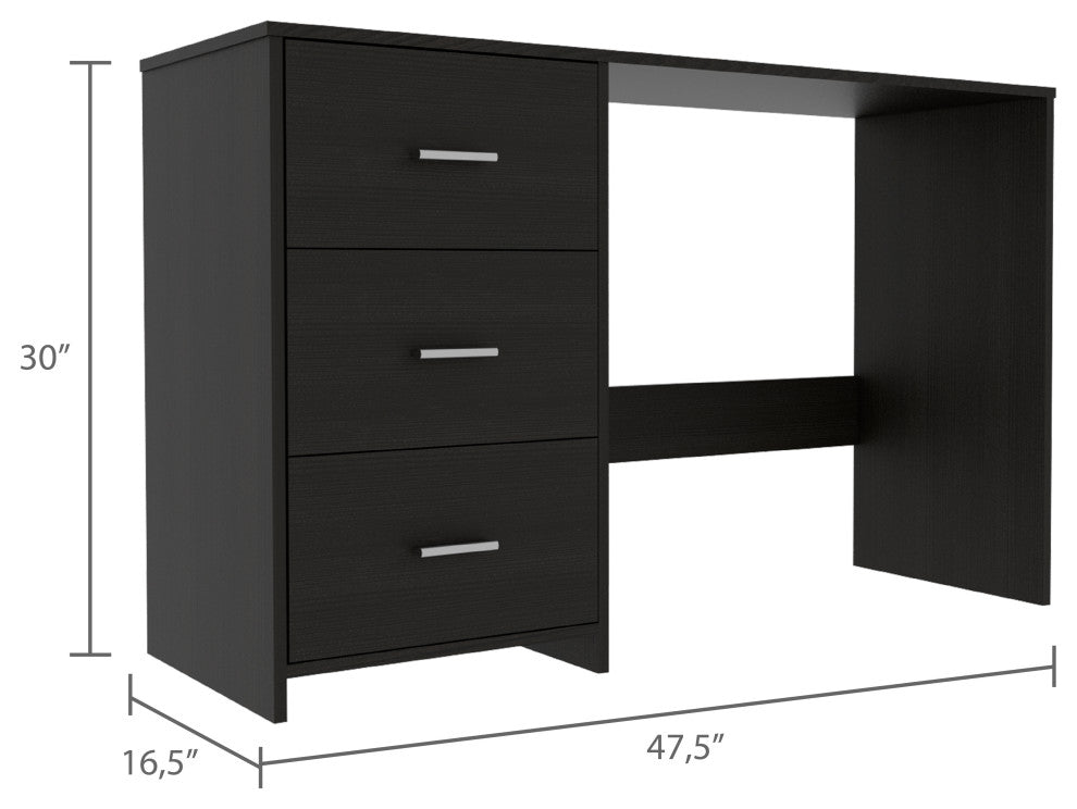 DEPOT E-SHOP Azalea 3 Drawer Writing Desk, Black