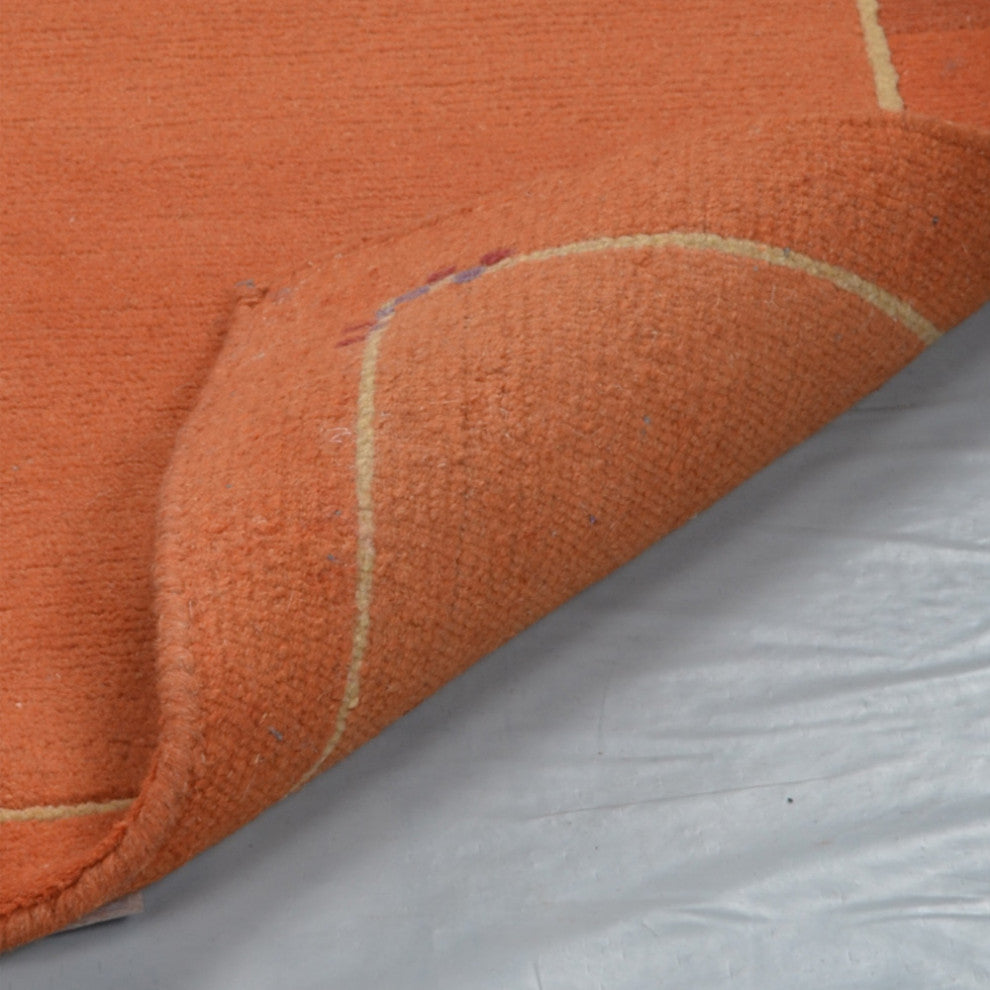 Hand Knotted Tibbati Wool Area Rug Contemporary Orange