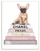 Book Stack Dog Pink Gray Watercolor Illustration Wall Plaque Art, 13"x19"