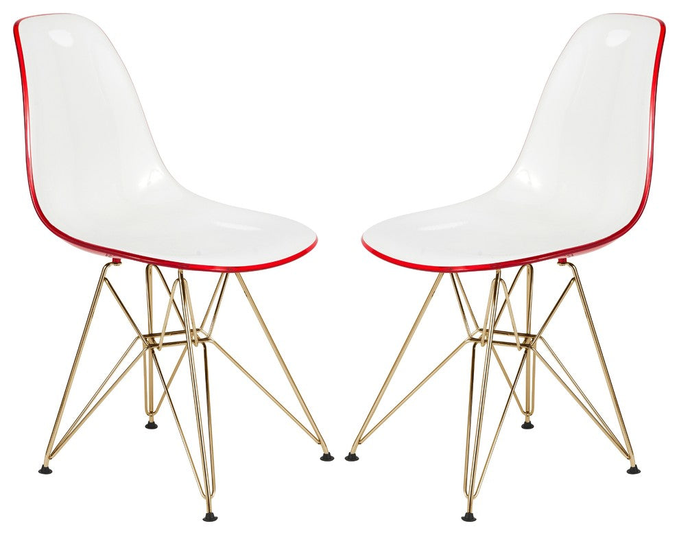 Cresco Eiffel Base Dining Chair, Gold Base, Set of 2, White Red