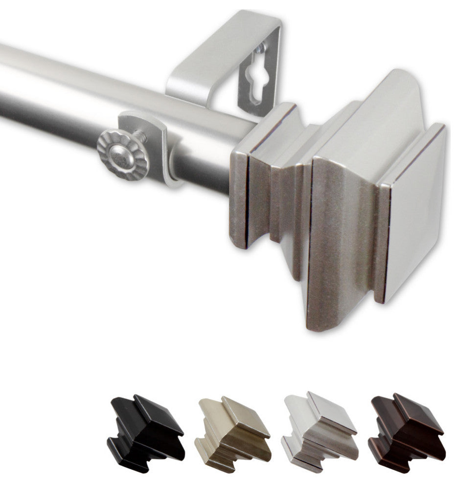 Helen 1" Curtain Rod, Satin Nickel, 28-48"