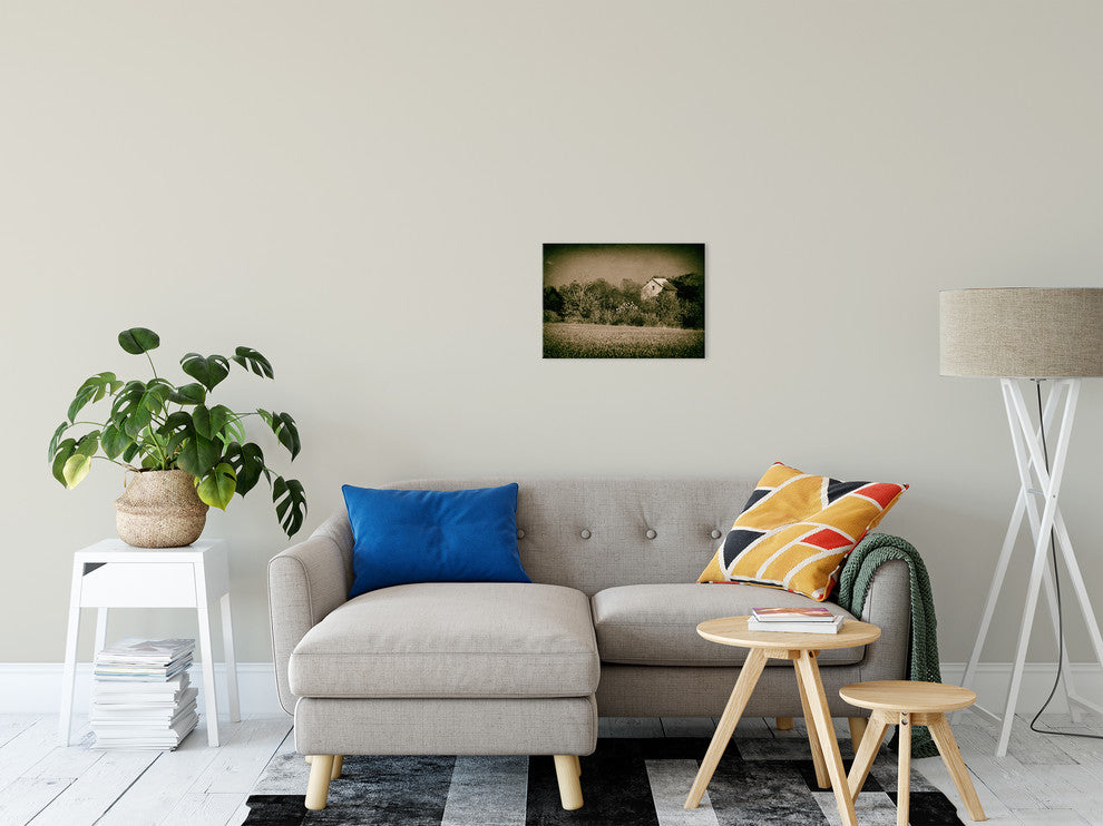 Farmhouse Wall Art: Abandoned Barn Trees Vintage Canvas Print, 12" X 16"