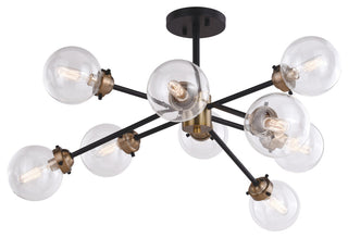 Orbit 30" 9-Light Semi-Flush Mount Muted Brass And Oil Rubbed Bronze
