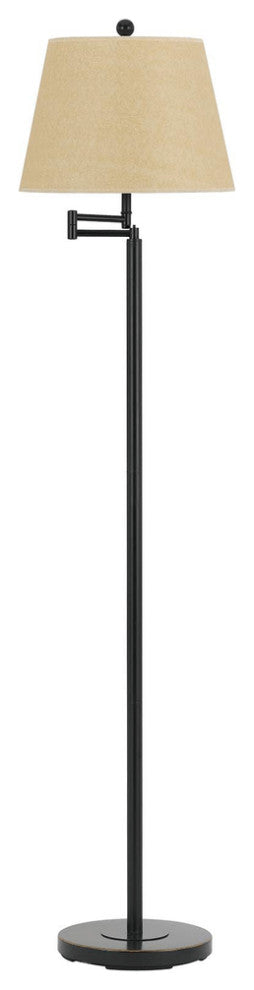 60" Bronze Swing Arm Floor Lamp With White Square Shade