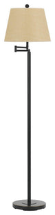 60" Bronze Swing Arm Floor Lamp With White Square Shade