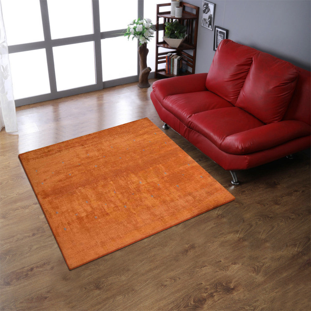 HAND KNOTTED LOOM WOOL ECO-FRIENDLY AREA RUGS - Square, Orange, Contemporary