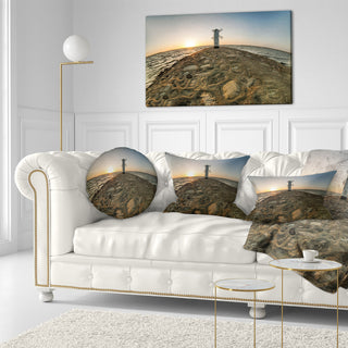 Lighthouse Windmill Stawa Mlyny Seascape Throw Pillow, 12"x20"