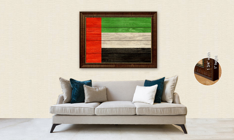 United Arab Emirates Country Textured Flag Print With Brown Gold Frame, 19"X27"
