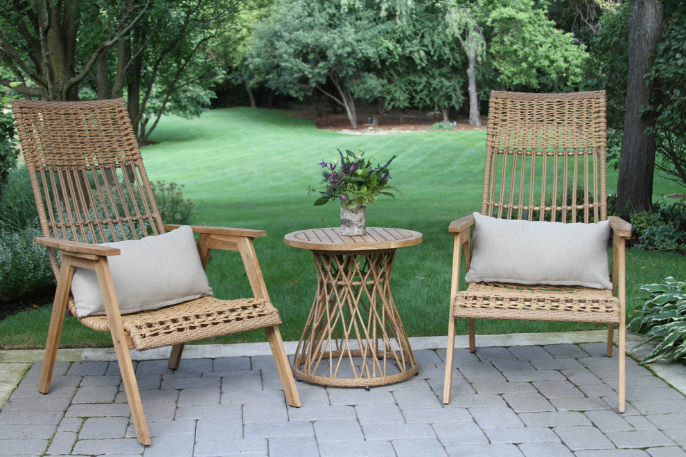Teak and Wicker Basket Lounger Chair, Set of 2, Bohemian
