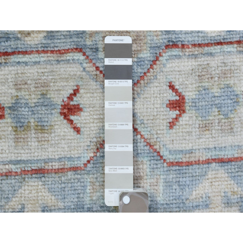 Gray Anatolian Inspired Geometric Hand Knotted Soft Wool Runner Rug, 3'1"x10'2"
