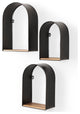 Finley Black Metal With Brown Wood Arched Wall Shelves, Set of 3