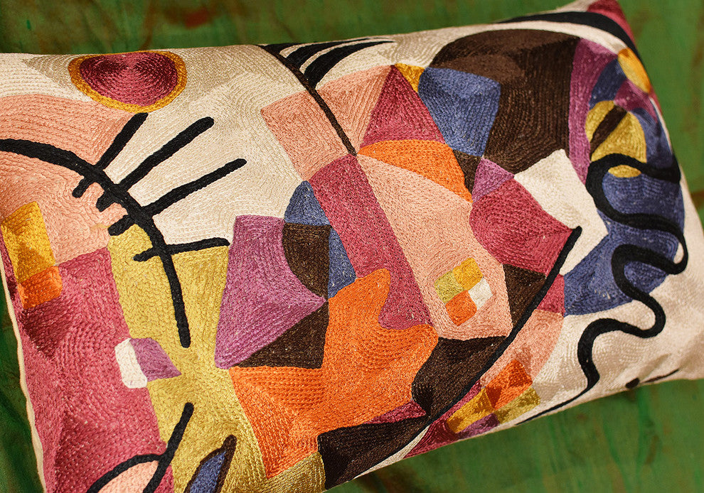 Lumbar Kandinsky Ivory Decorative Pillow Cover Rectangle Art Silk, 13x21"