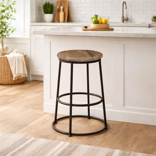 24" Mango Wood Counter Height Barstool With Iron Base Brown And Black