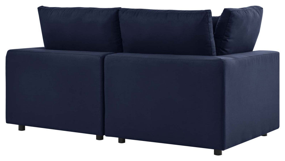 Modular Lounge Loveseat Deep Sofa, Blue Navy, Modern, Outdoor Patio Hospitality