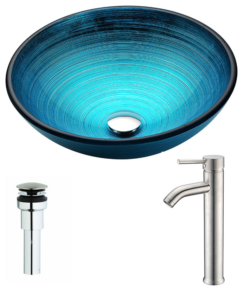 ANZZI Enti Series Deco-Glass Vessel Sink with Fann Faucet