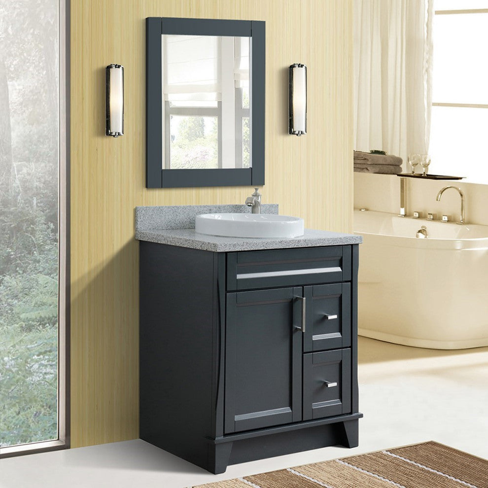 31" Single Sink Vanity, Dark Gray Finish With Gray Granite With Round Sink