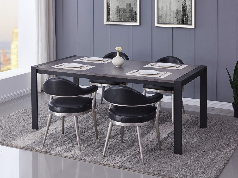 Tessa Contemporary Dining Table In Matte Black Finish And Gray Walnut Top
