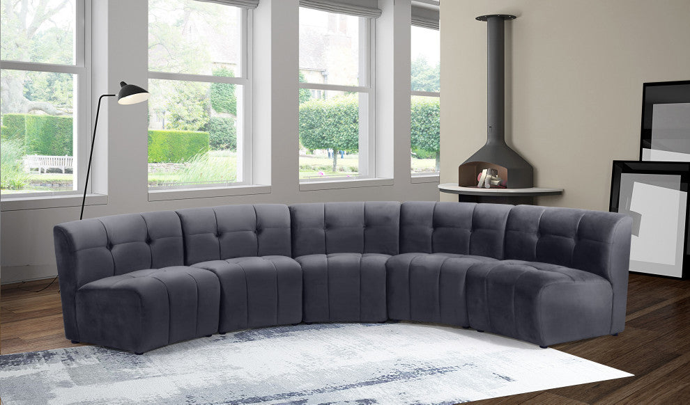Limitless Velvet Upholstered 5-Piece Modular Sectional, Gray
