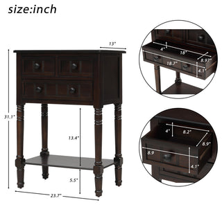 Narrow Console Table with Three Storage Drawers, Espresso