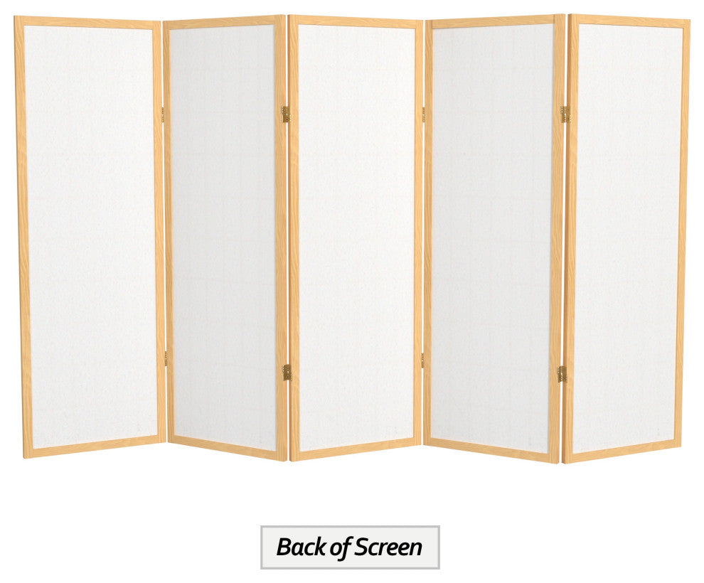 4' Tall Window Pane Shoji Screen, Natural, 5 Panels
