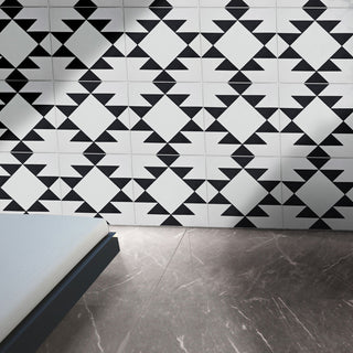 Rissani Handmade Cement Tile, White/Black, Sample