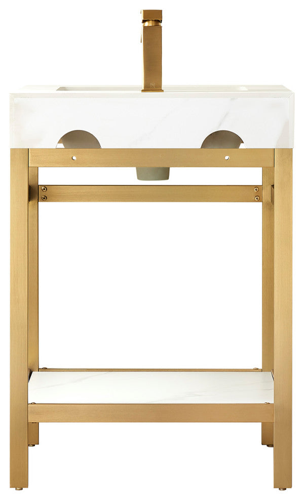 Funes Bath Vanity without Mirror, Brushed Gold Hardware, 24'', White Stone Top