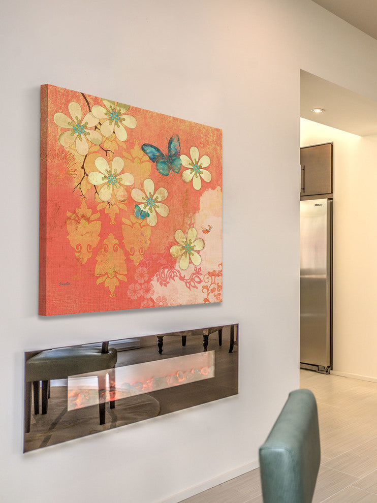 "Multi Blossoms Butterfly" Painting Print on Canvas by Evelia