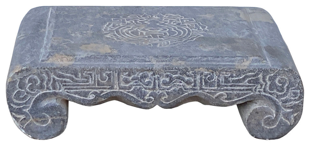 Chinese Distressed Gray Stone Rectangular Scroll Stand Hcs7089