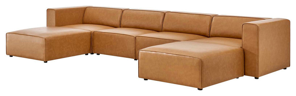 Sectional Sofa Set, Faux Vegan Leather, Tan, Modern, Living Lounge Hospitality